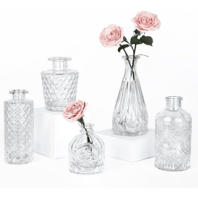 Glass Bud Vase Set of 5, Small Clear Flower Vases for Centerpieces in Bulk, Mini Vintage Vase for Wedding Decor, and Home Table DÃ©cor