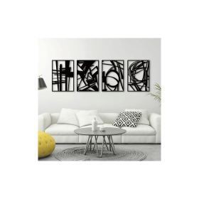 4 Pack Black Abstract Metal Wall Art, Minimalist DÃ©cor Single Line Art Wall DÃ©cor, 3D Textured Metal Wall Sculptures