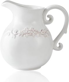 Ceramic Pitcher White Flower Vase, Farmhouse Ceramic Jug Vase for Home DÃ©cor, 7.3 inch Height.