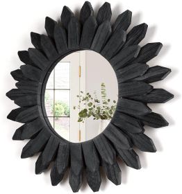 Black Wall Decor Wall Mirror 12 inch Boho Wall Decor Wood Decorative Mirror for Room Decor Home Decor for Bedroom Living Room Bathroom Kitchen Black