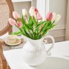 Ceramic Pitcher White Flower Vase, Farmhouse Ceramic Jug Vase for Home DÃ©cor, 7.3 inch Height.