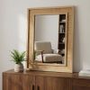 Natural Wood Color 24"x36" Rattan Rectangle Solid Wood Frame Decorative Mirror,For Farmhouse,Bathroom,Home Decor,Entryway