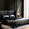 Satin Bed Sheets, King Size Sheets Set, 4 Pcs Silky Bedding Set with 15 Inches Deep Pocket for Mattress (King, Black)