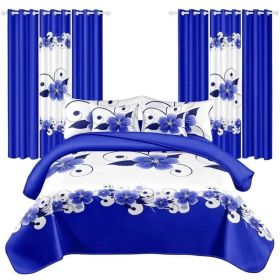 12-Piece Blue Floral Bedroom Set With Duvet Cover, Fitted Sheet, Pillowcases & Curtains, Microfiber (Option: QUEEN)