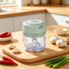 Portable Mini Electric Garlic Chopper, Rechargeable Small Food Processor with 304 Stainless Steel Blade, Detachable Design for Chopping Vegetable
