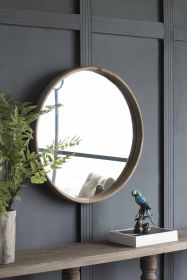 27.5" Round Wood Mirror, Wall Mounted Mirror Home Decor for Bathroom Living Room (Color: as Pic)