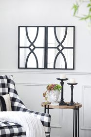 16" x 23" Rectangular Wooden Wall Mirror with Antique Black Frame, Vertical or Horizontal Home Decor for Living Room, Set of 2 (Color: as Pic)